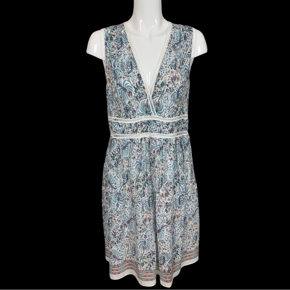 Max Studio Cotton Palm Tree Design Sleeveless Ladder Stitch Surplice Dress XL